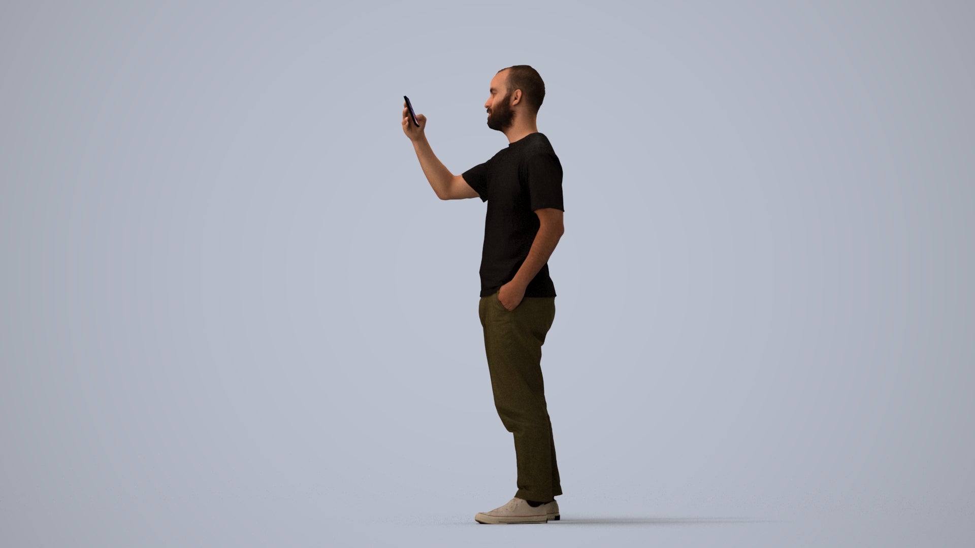 3D people model man casual standing, scanned human for 3ds Max rendering, three-quarter view render