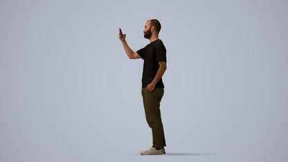 3D people model man casual standing, scanned human for 3ds Max rendering, three-quarter view render