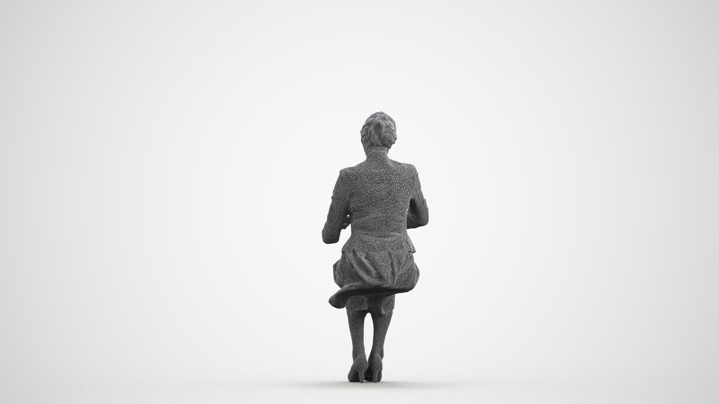 scanned 3D senior woman formal sitting, photogrammetry people for Enscape and V-Ray, wireframe front view