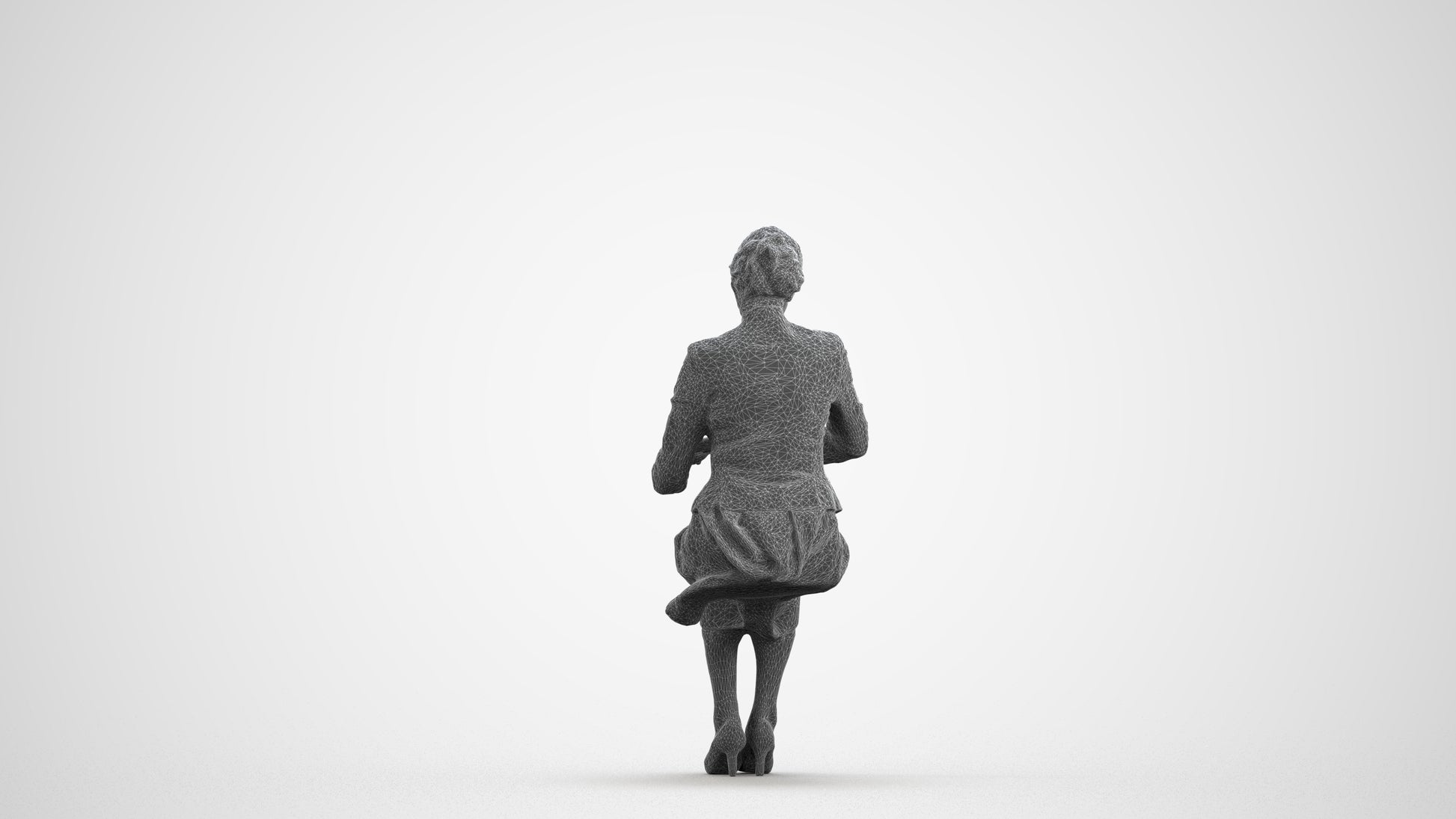 scanned 3D senior woman formal sitting, photogrammetry people for Enscape and V-Ray, wireframe front view