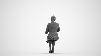 scanned 3D senior woman formal sitting, photogrammetry people for Enscape and V-Ray, wireframe front view