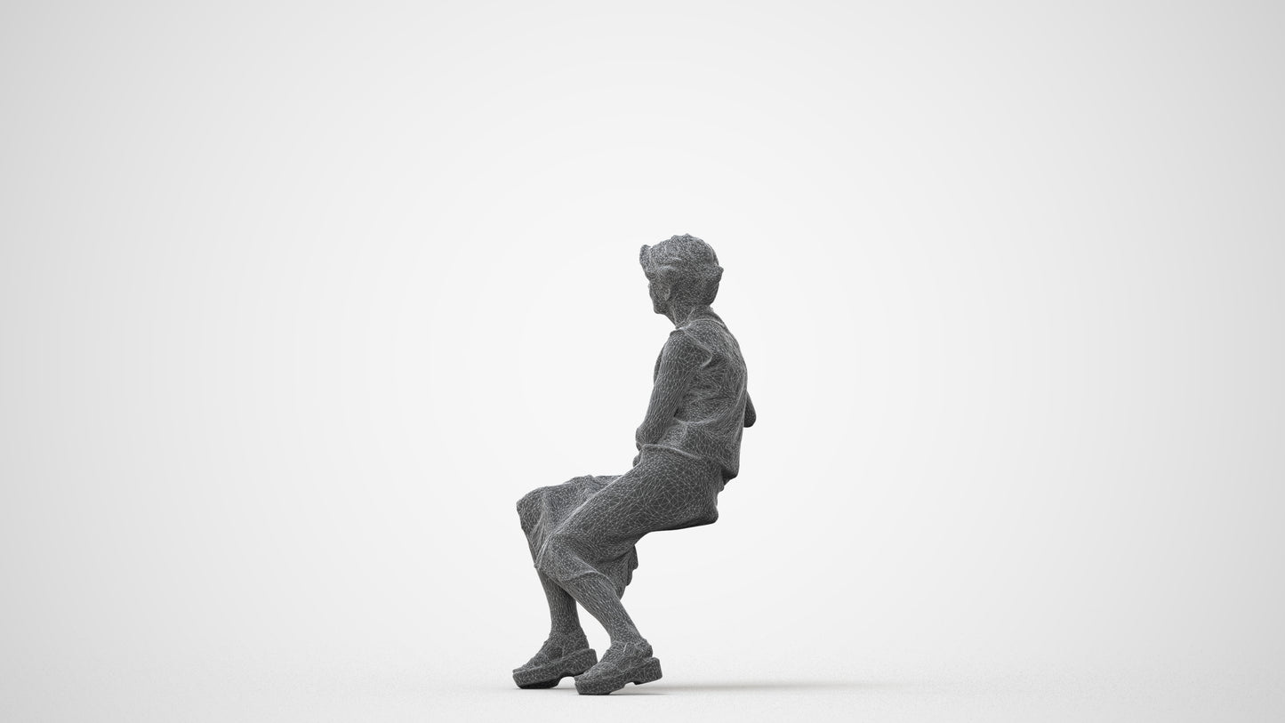 3D scanned woman sitting casual, photorealistic archviz people for Enscape and SketchUp, square thumbnail