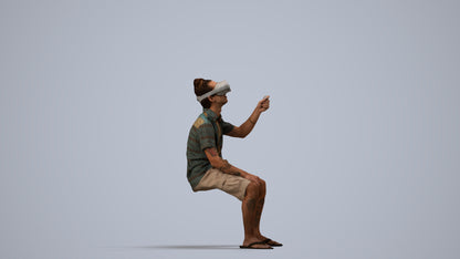 realistic 3D man casual sitting, scanned archviz people for Blender and 3ds Max, side view render