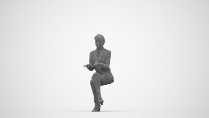 3D scanned woman business, photorealistic archviz people for Enscape and SketchUp, wireframe back view