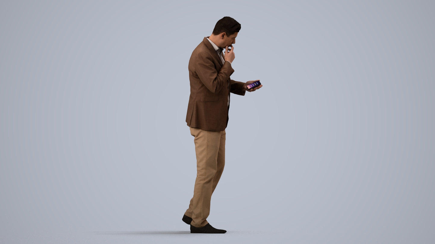 3D people model man business walking, scanned human for 3ds Max rendering, side view render