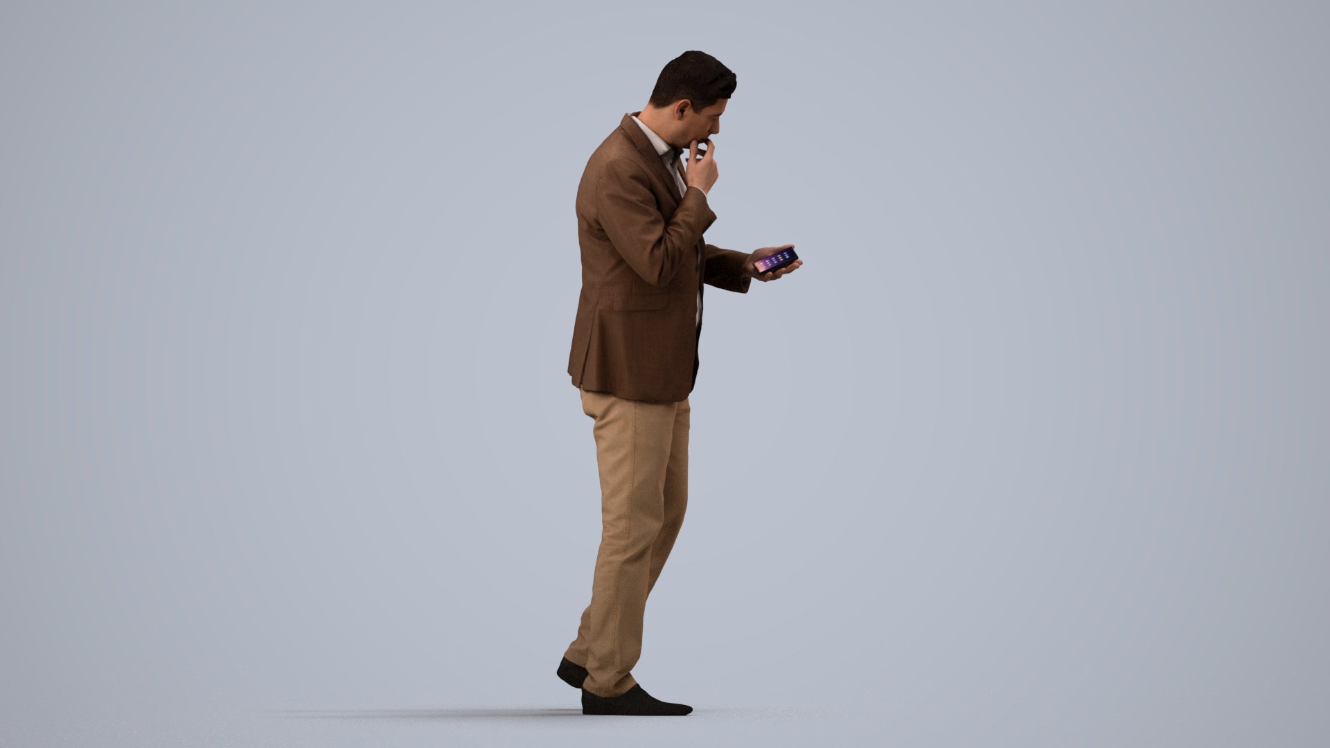 3D people model man business walking, scanned human for 3ds Max rendering, side view render