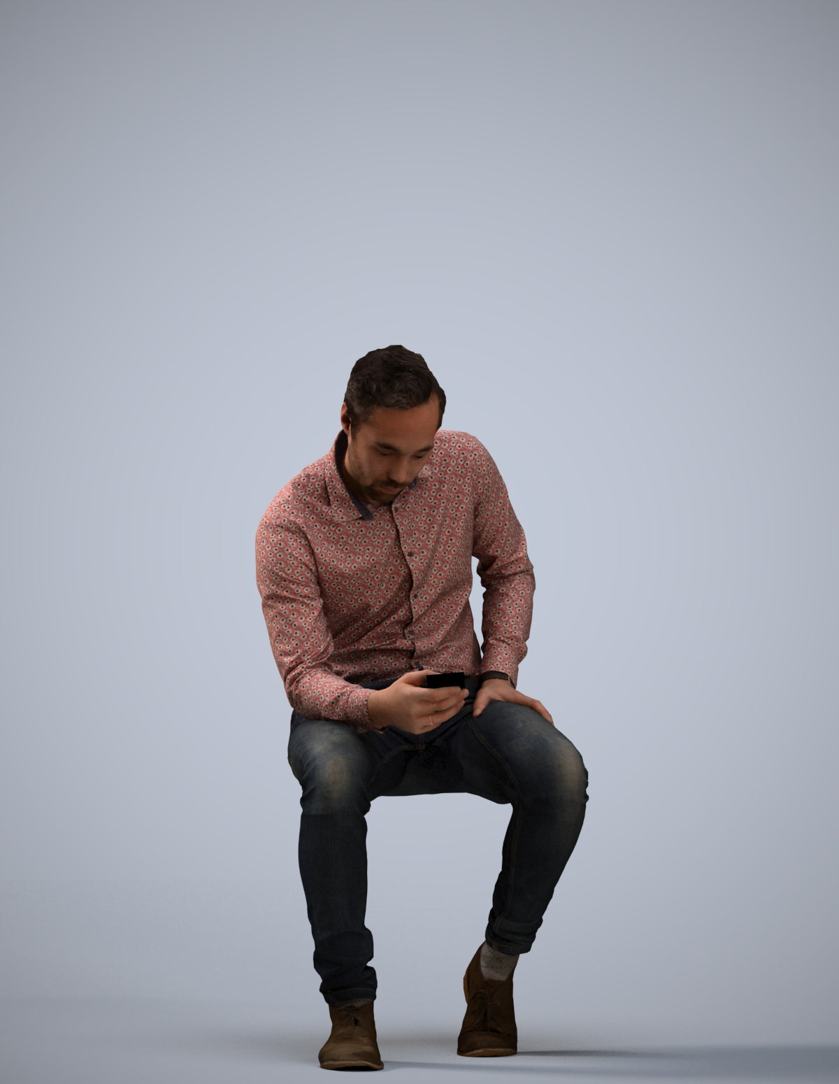 3D people model man casual sitting, scanned human for 3ds Max rendering