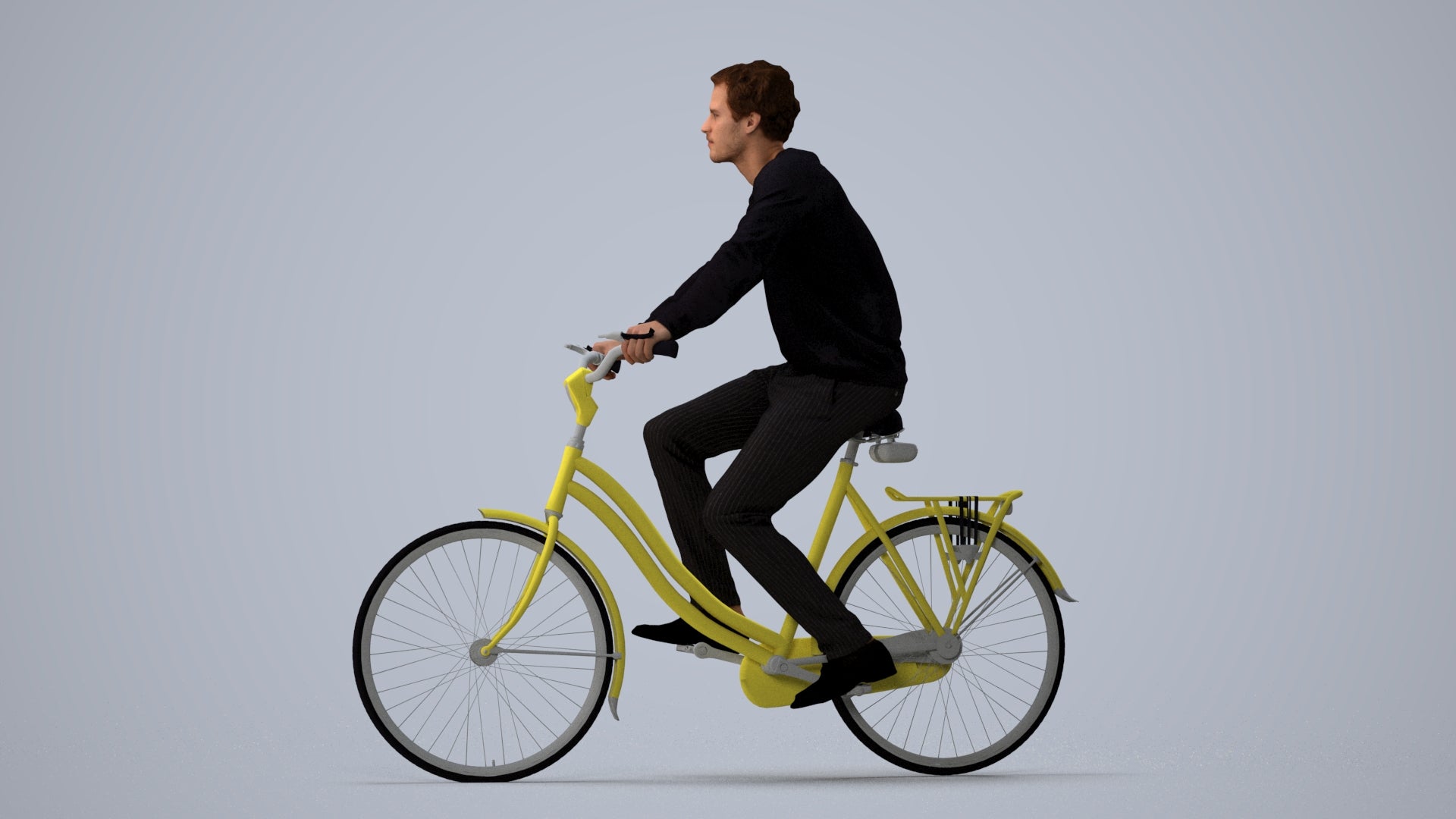 3D people model man casual cycling, scanned human for 3ds Max rendering, three-quarter view render