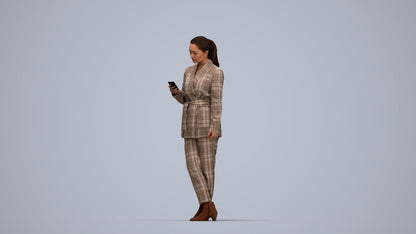 realistic 3D woman business standing, scanned archviz people for Blender and 3ds Max, top-down view render