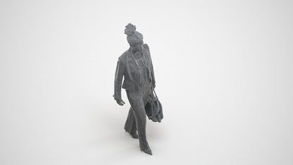 realistic 3D woman business walking, scanned archviz people for Blender and 3ds Max, wireframe three-quarter view