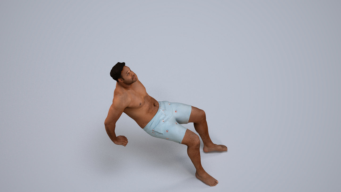 realistic 3D human man pool, archviz people FBX OBJ for Blender, back view render