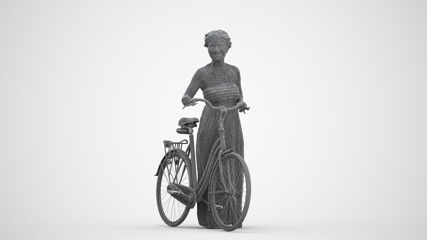 3D scanned woman cycling casual, photorealistic archviz people for Enscape and SketchUp, three-quarter front view render