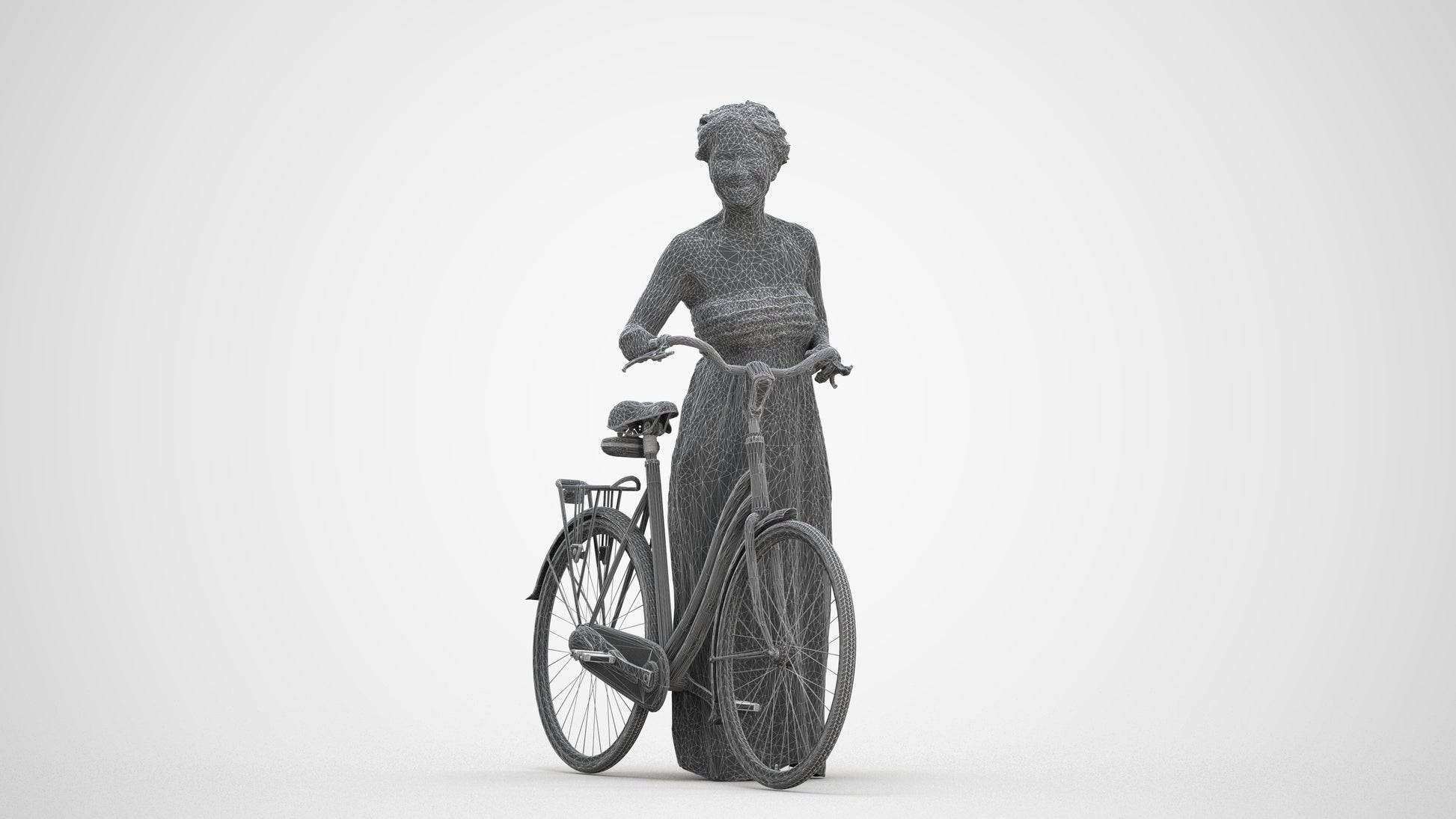 3D scanned woman cycling casual, photorealistic archviz people for Enscape and SketchUp, three-quarter front view render