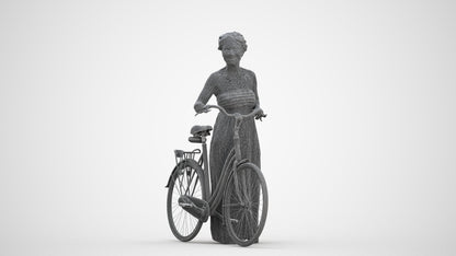 3D scanned woman cycling casual, photorealistic archviz people for Enscape and SketchUp, three-quarter front view render