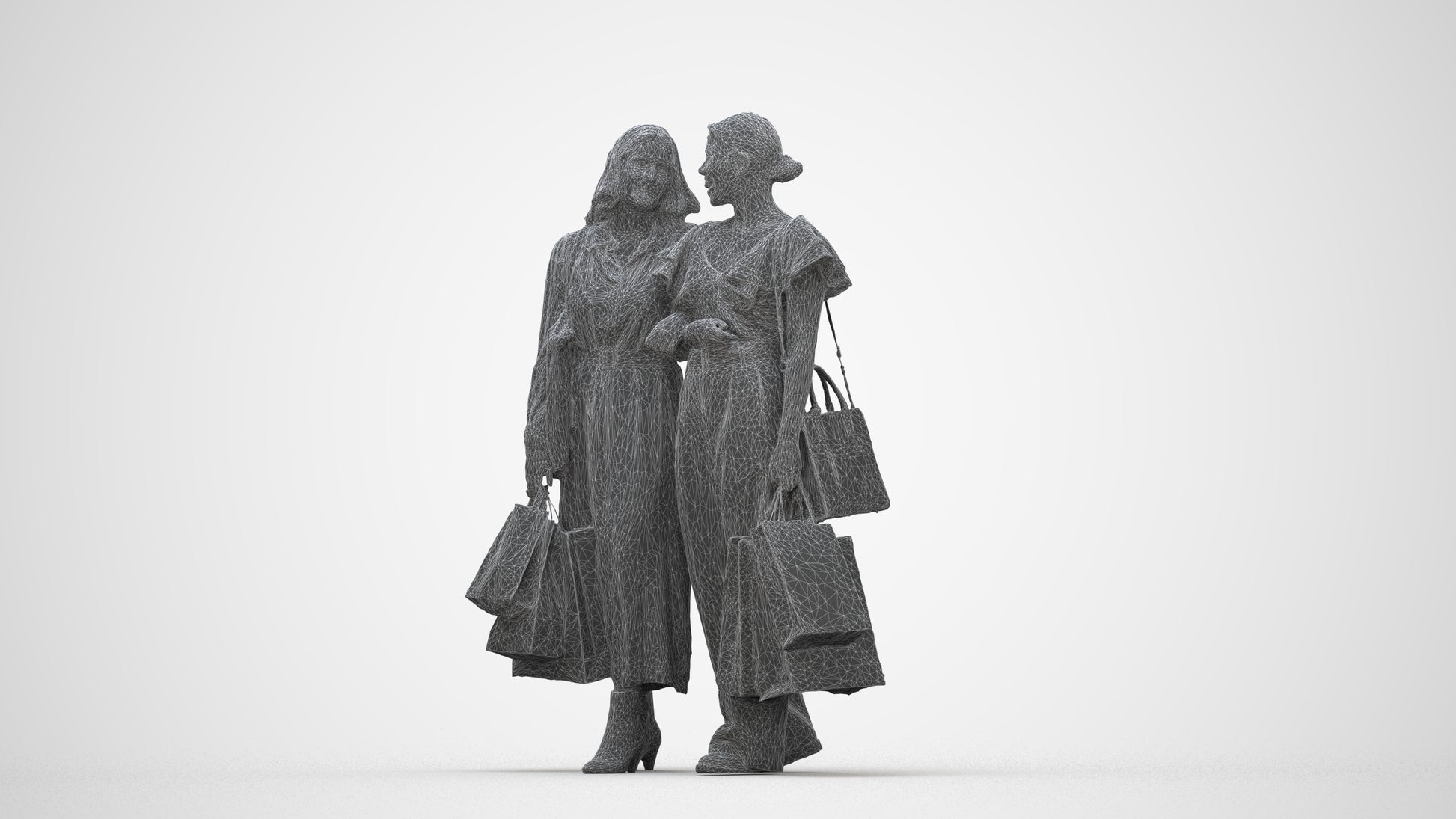 3D people model woman business mix, scanned human for 3ds Max rendering, wireframe back view