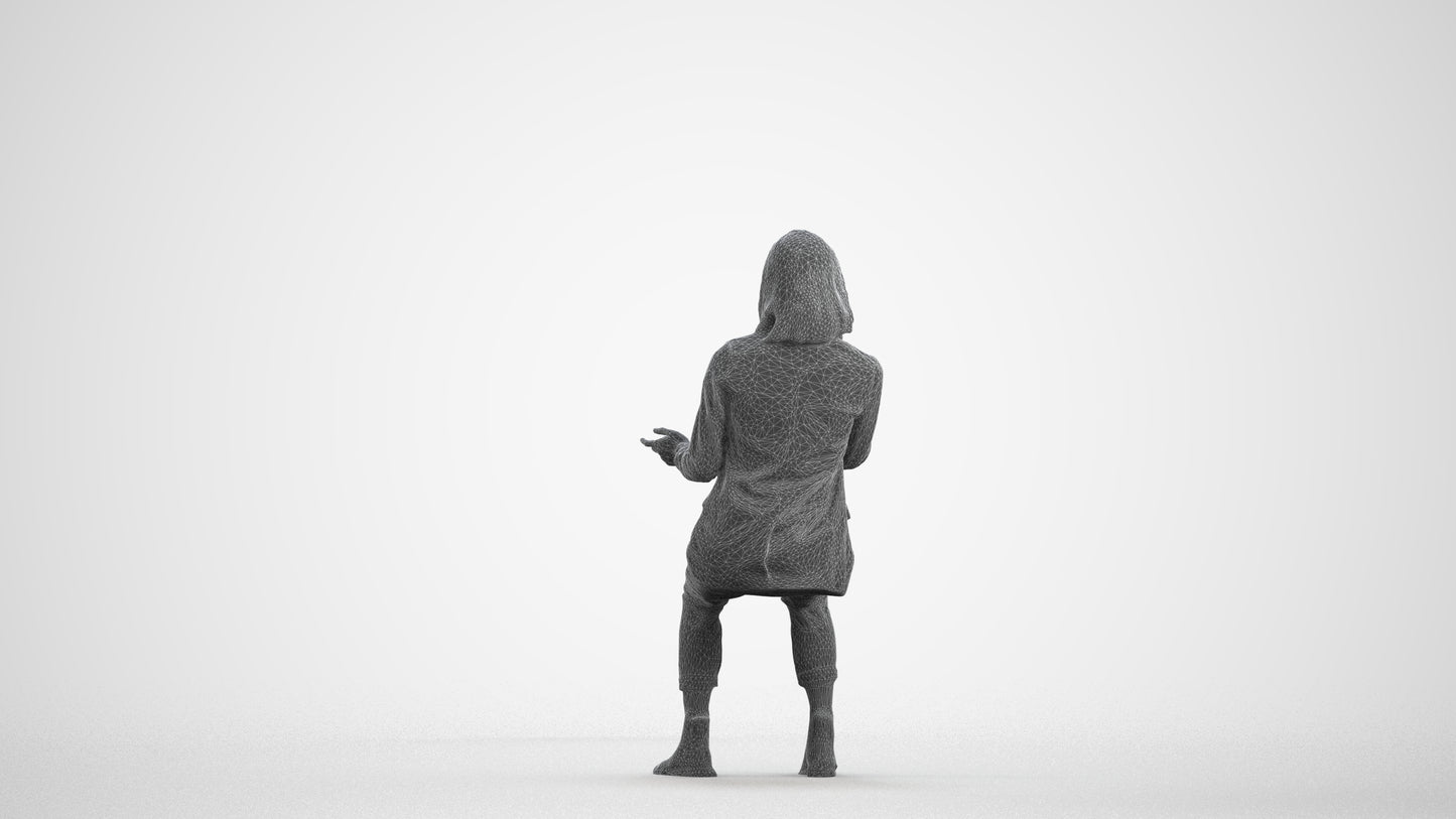 3D human model woman business, photogrammetry scanned person for archviz, wireframe front view