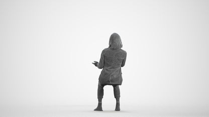 3D human model woman business, photogrammetry scanned person for archviz, wireframe front view