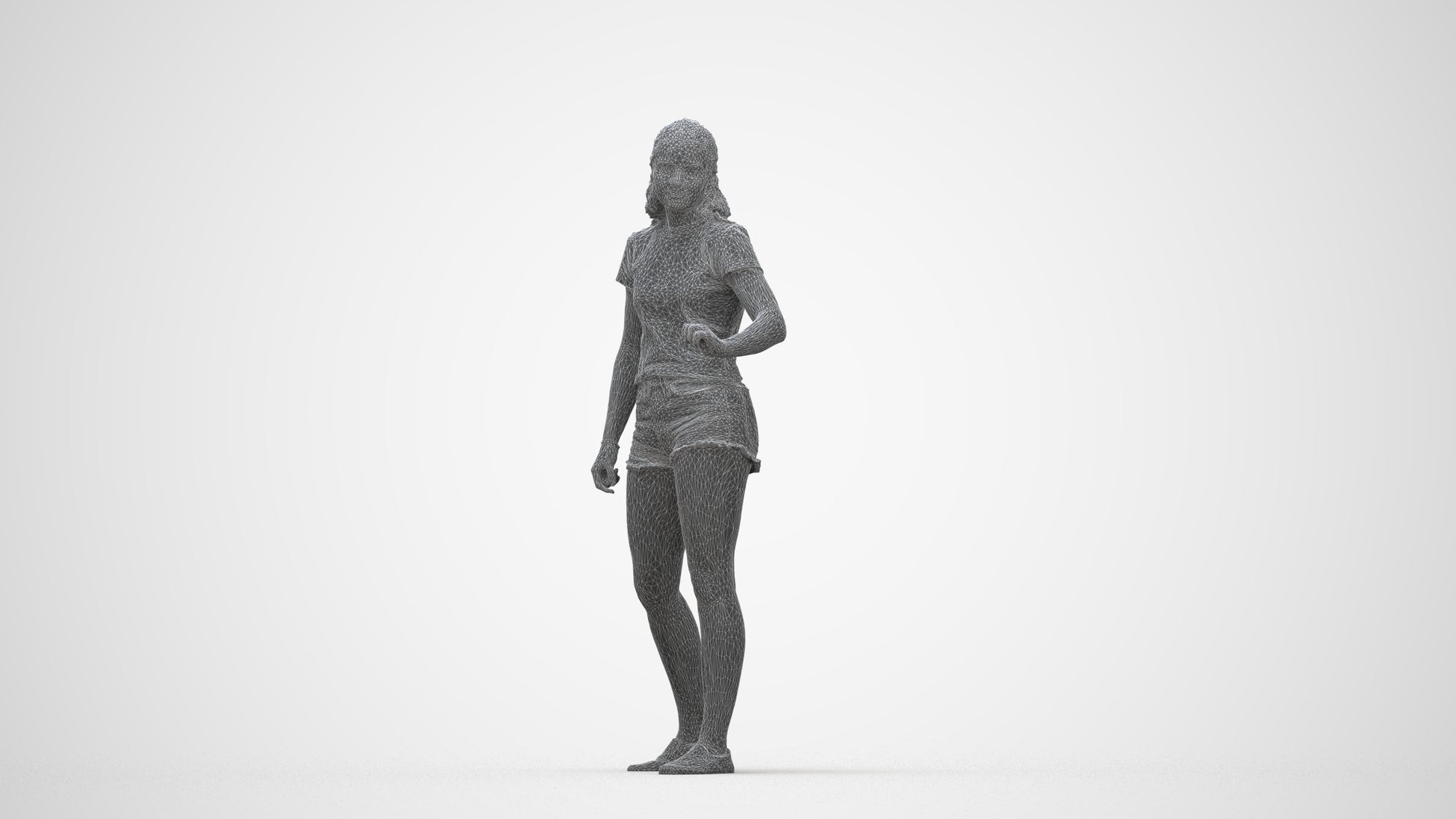 photogrammetry 3D girl casual door, realistic human model archviz FBX, wireframe back view