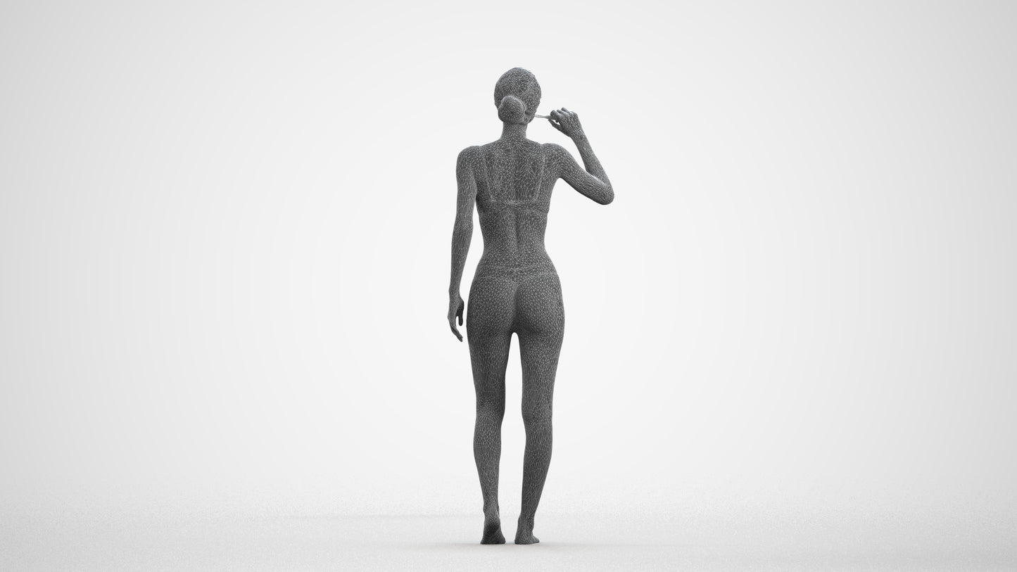 realistic 3D human woman bathroom, archviz people FBX OBJ for Blender, wireframe front view