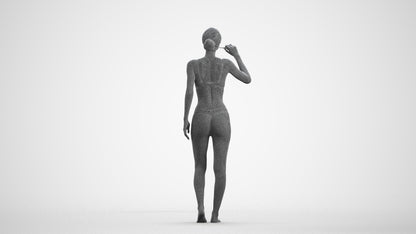 realistic 3D human woman bathroom, archviz people FBX OBJ for Blender, wireframe front view