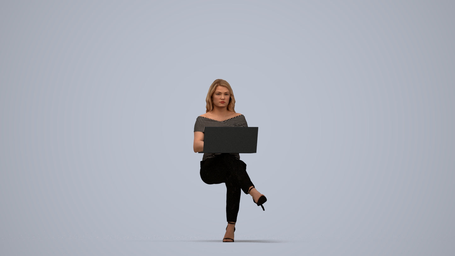realistic 3D human woman business sitting, archviz people FBX OBJ for Blender, top-down view render