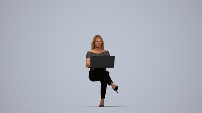realistic 3D human woman business sitting, archviz people FBX OBJ for Blender, top-down view render