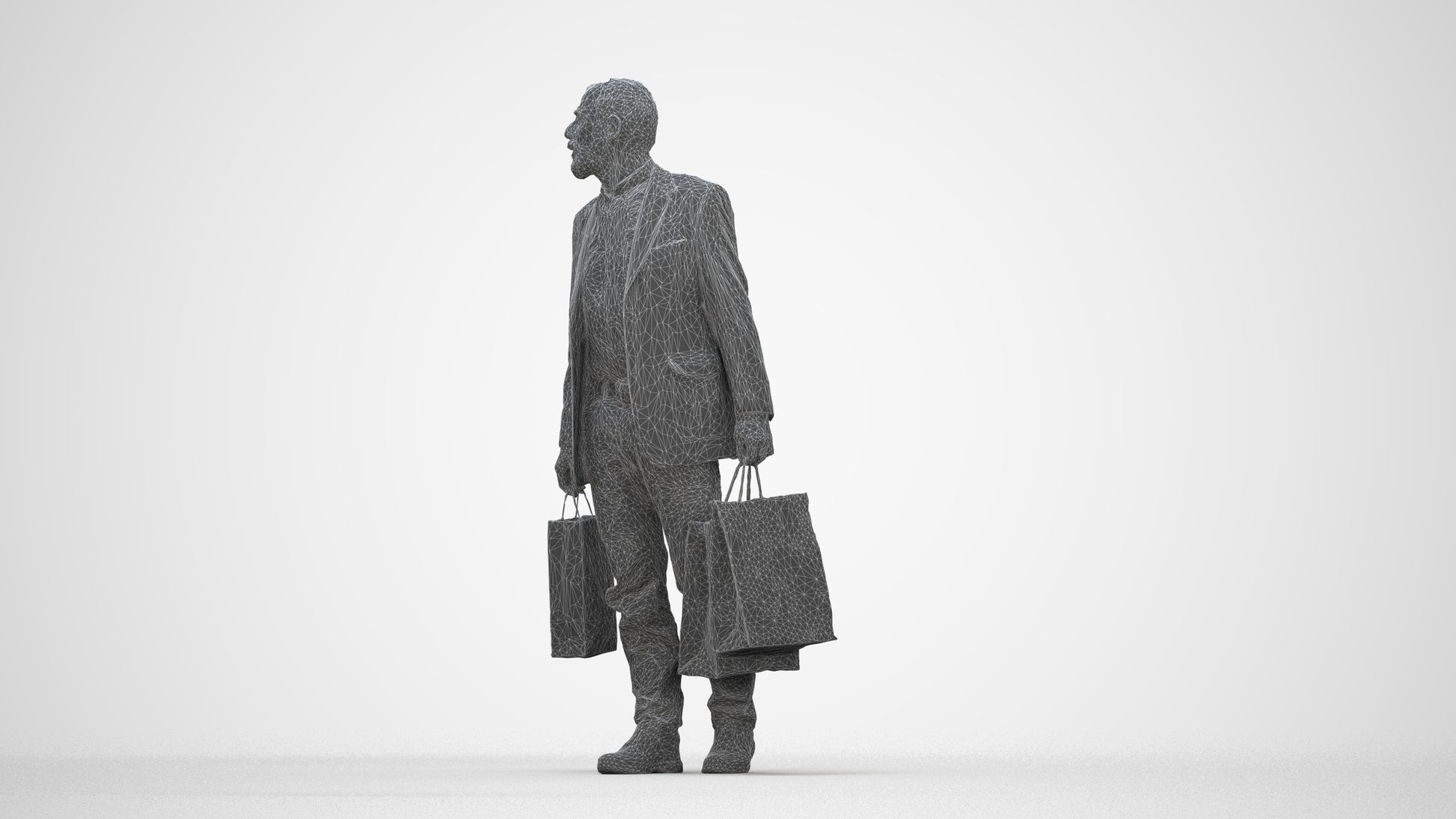 photogrammetry 3D senior man casual business, realistic human model archviz FBX, wireframe back view