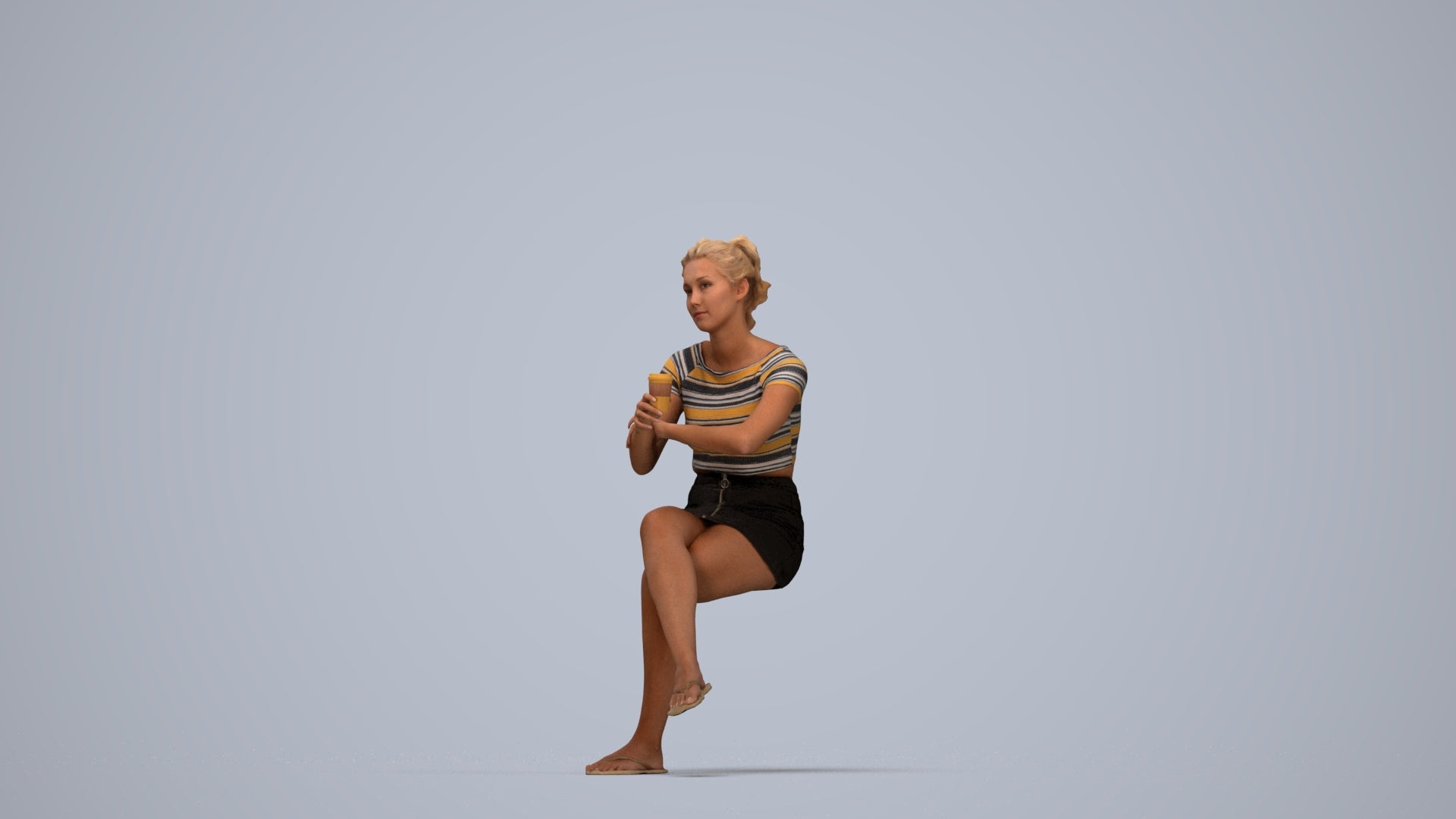 scanned 3D woman casual sitting, photogrammetry people for Enscape and V-Ray, top-down view render