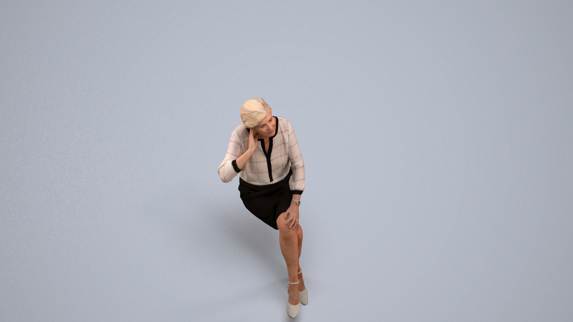 3D scanned senior woman formal casual, photorealistic archviz people for Enscape and SketchUp, back view render