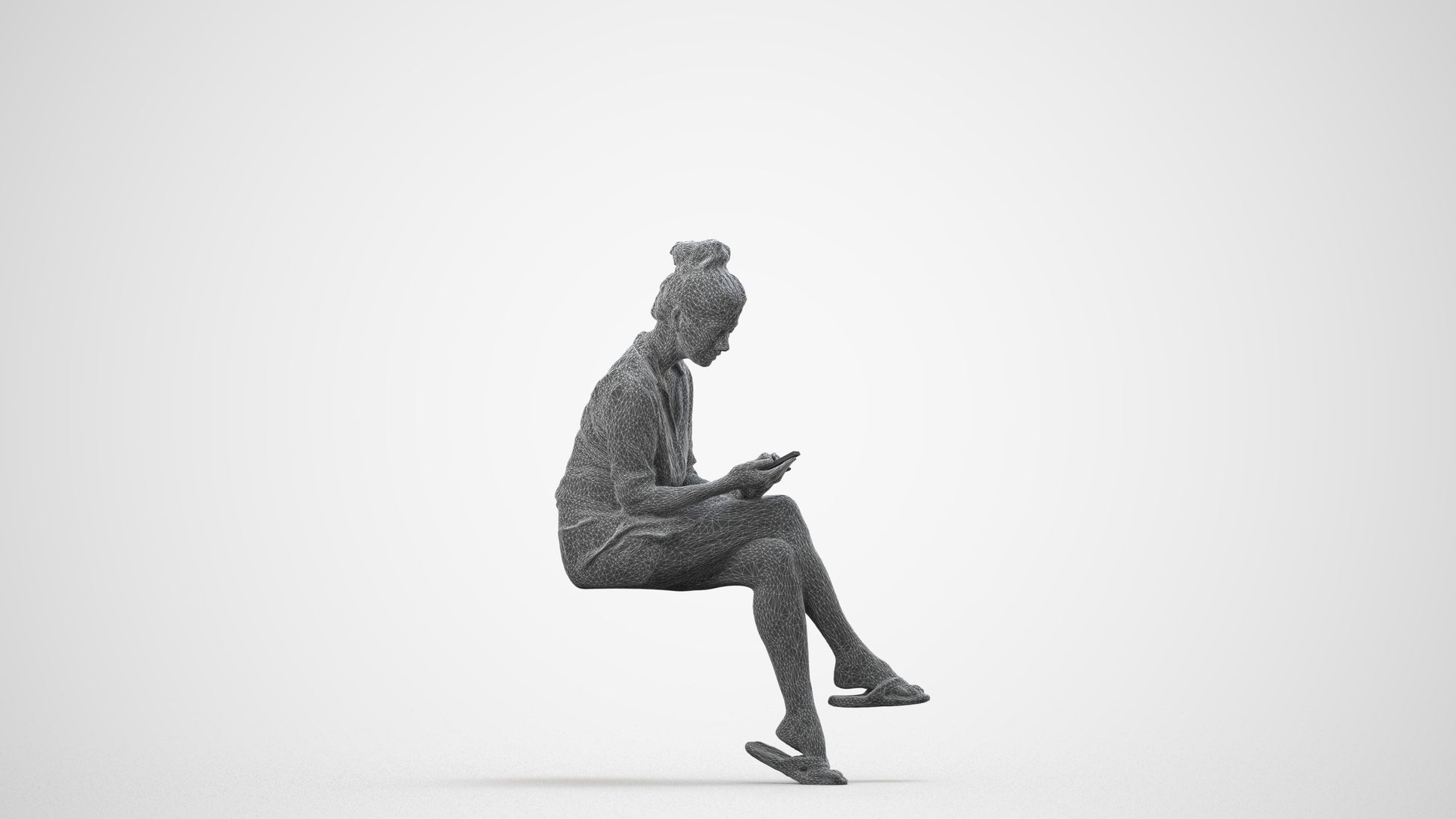 scanned 3D woman casual sitting, photogrammetry people for Enscape and V-Ray, wireframe side view