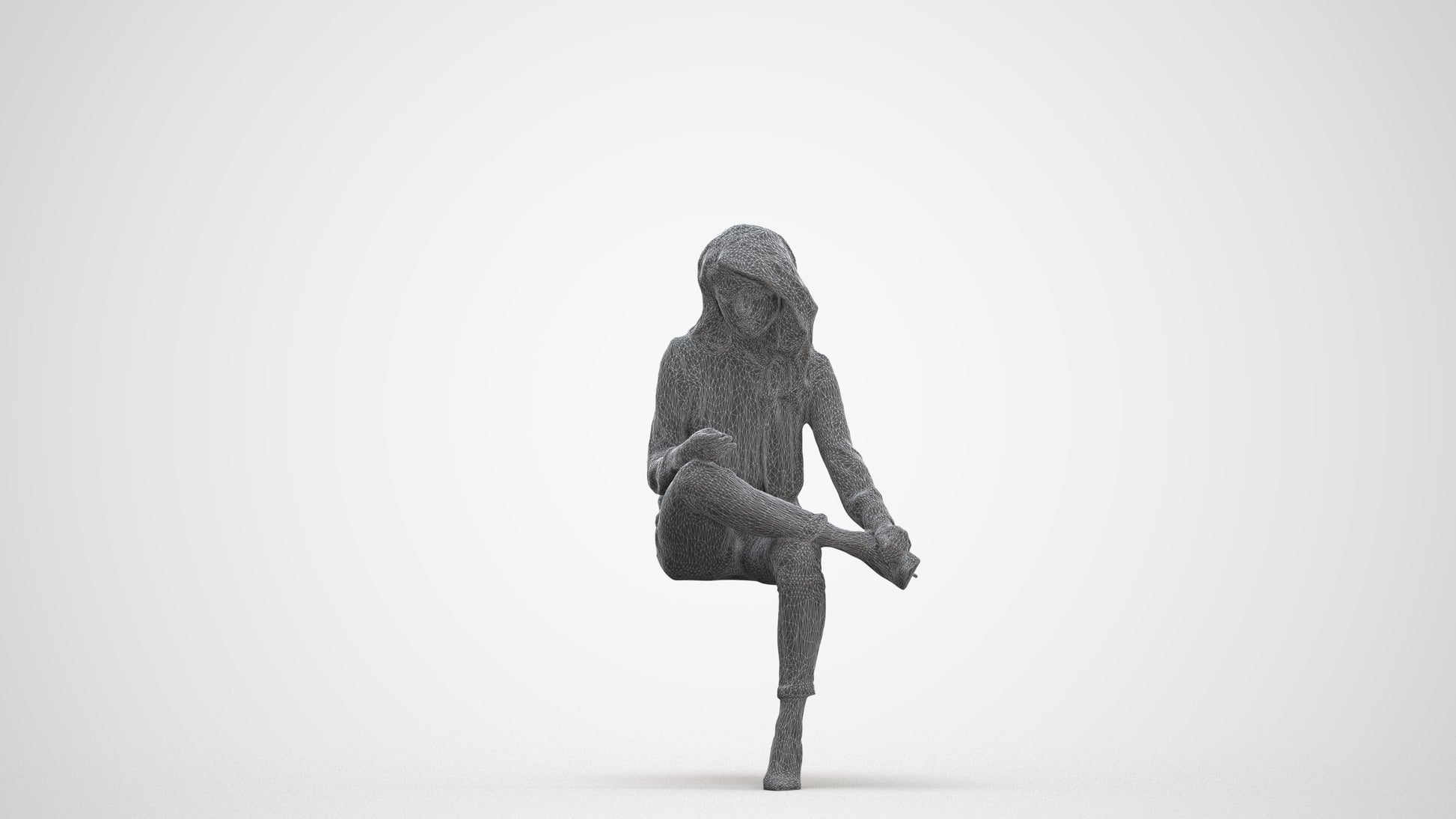 realistic 3D senior woman business sitting, scanned archviz people for Blender and 3ds Max, three-quarter front view render