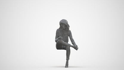 realistic 3D senior woman business sitting, scanned archviz people for Blender and 3ds Max, three-quarter front view render