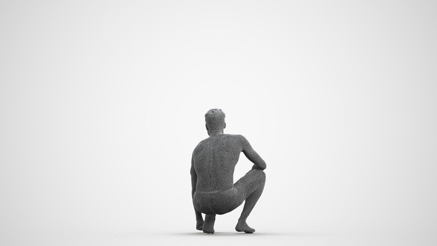 3D people model man pool, scanned human for 3ds Max rendering, wireframe front view