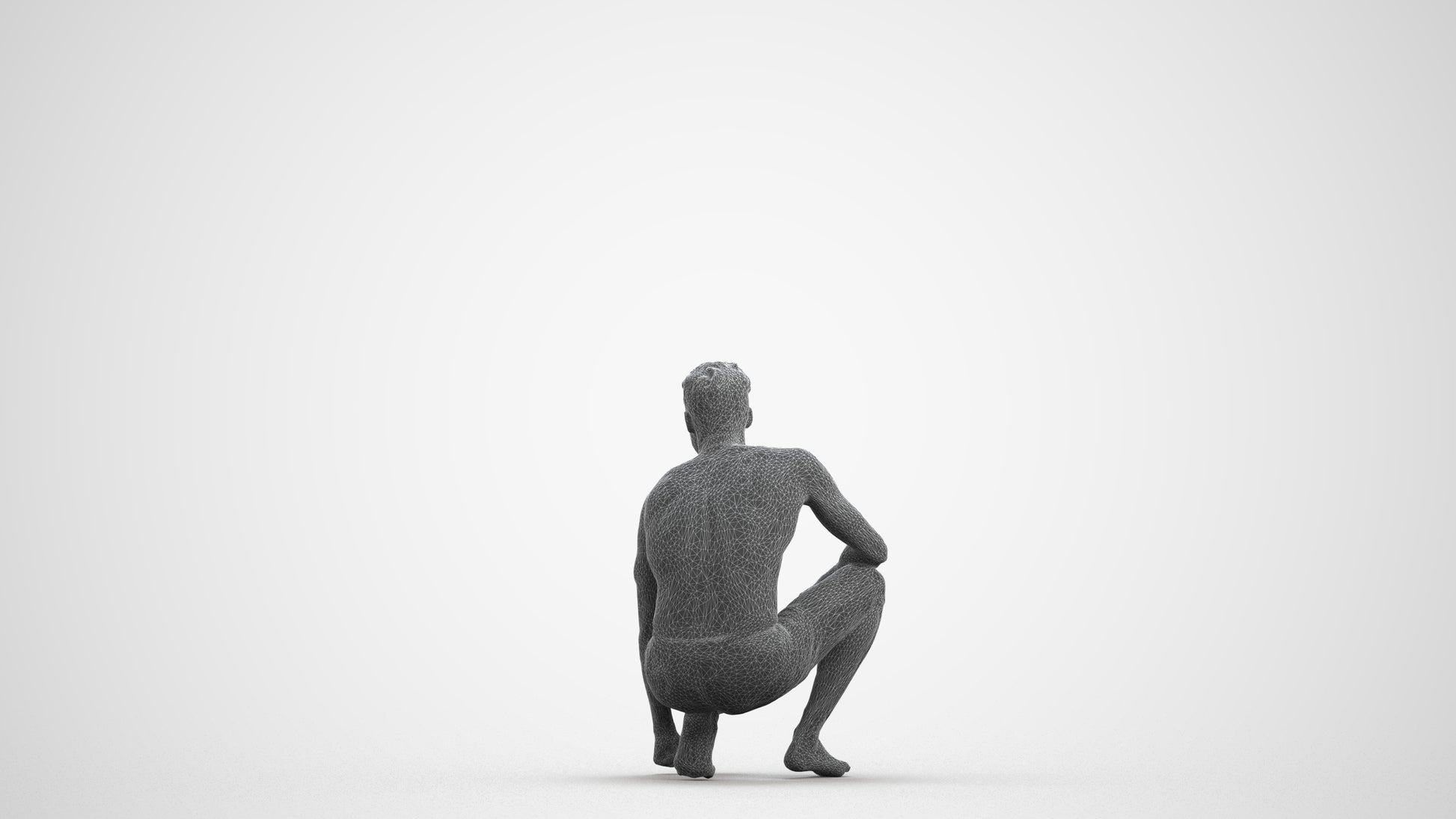 3D people model man pool, scanned human for 3ds Max rendering, wireframe front view