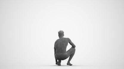 3D people model man pool, scanned human for 3ds Max rendering, wireframe front view