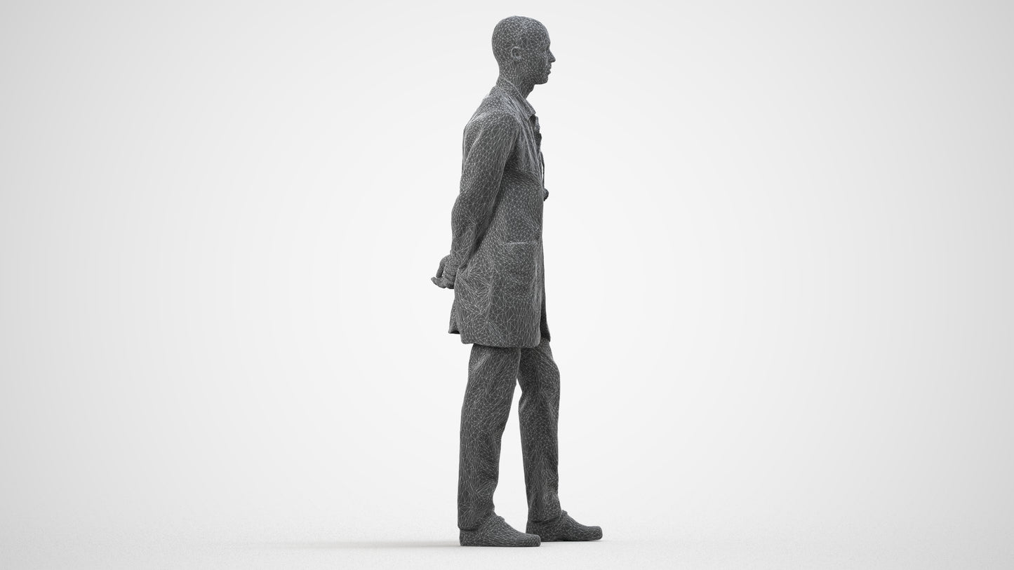 photogrammetry 3D man medical, realistic human model archviz FBX, wireframe side view