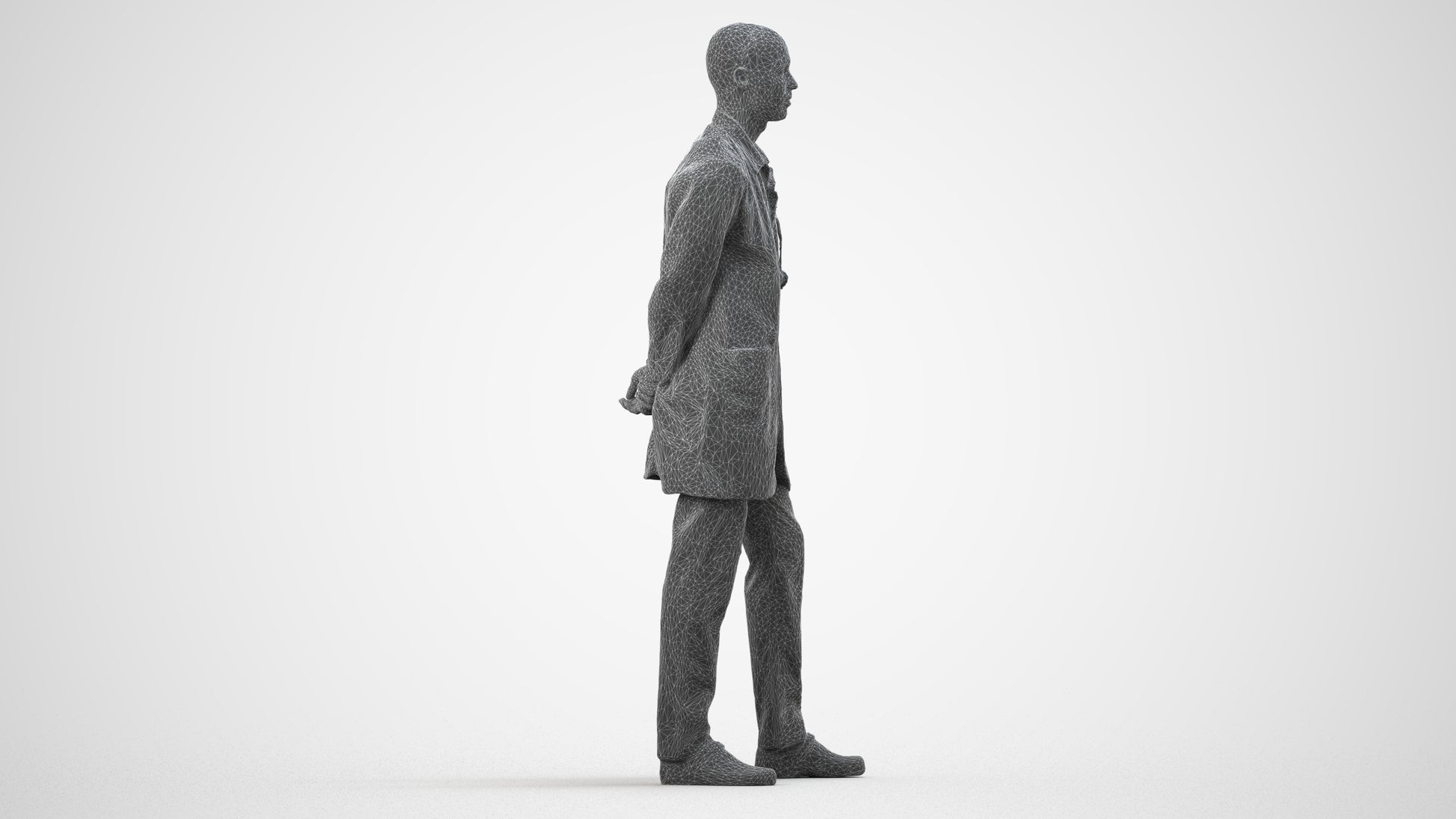 photogrammetry 3D man medical, realistic human model archviz FBX, wireframe side view