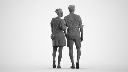 realistic 3D people woman casual couple, render-ready for V-Ray and Corona, FBX OBJ, wireframe front view