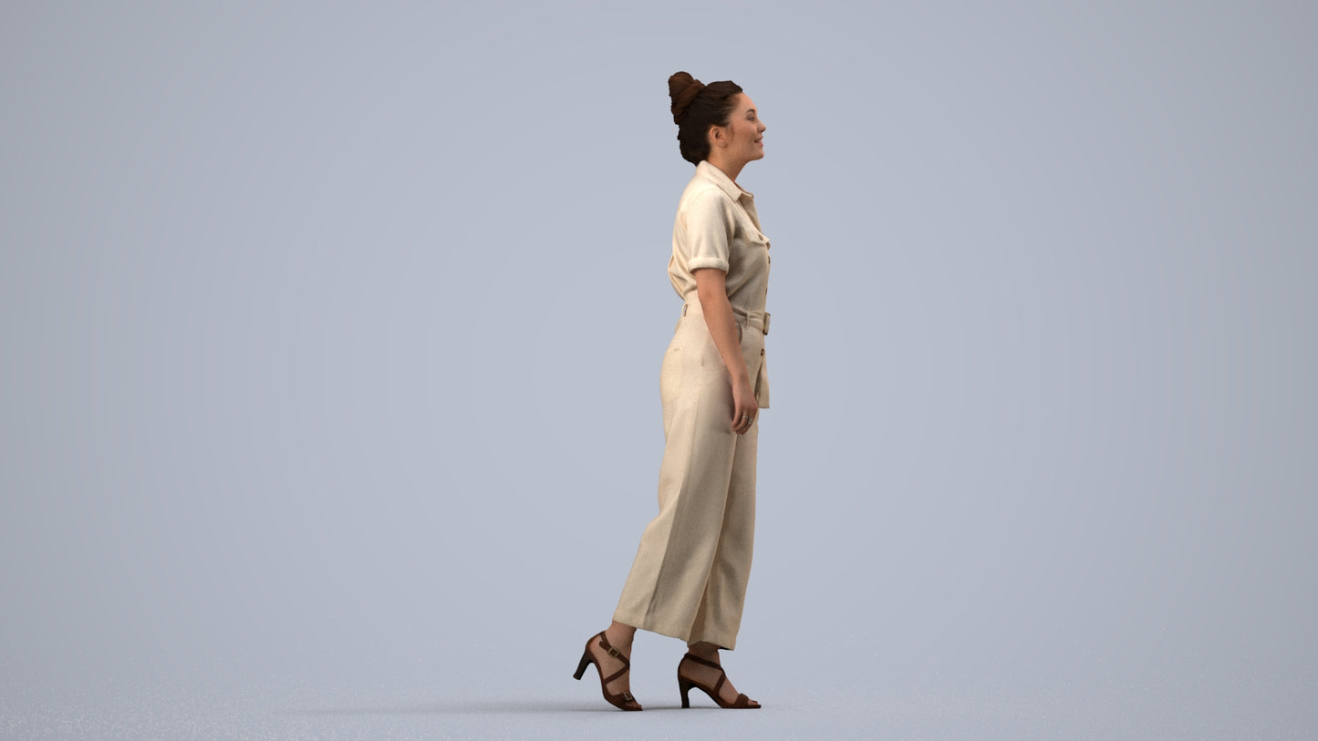 photogrammetry 3D woman formal walking, realistic human model archviz FBX, side view render