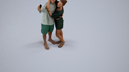 photogrammetry 3D woman casual couple, realistic human model archviz FBX, back view render