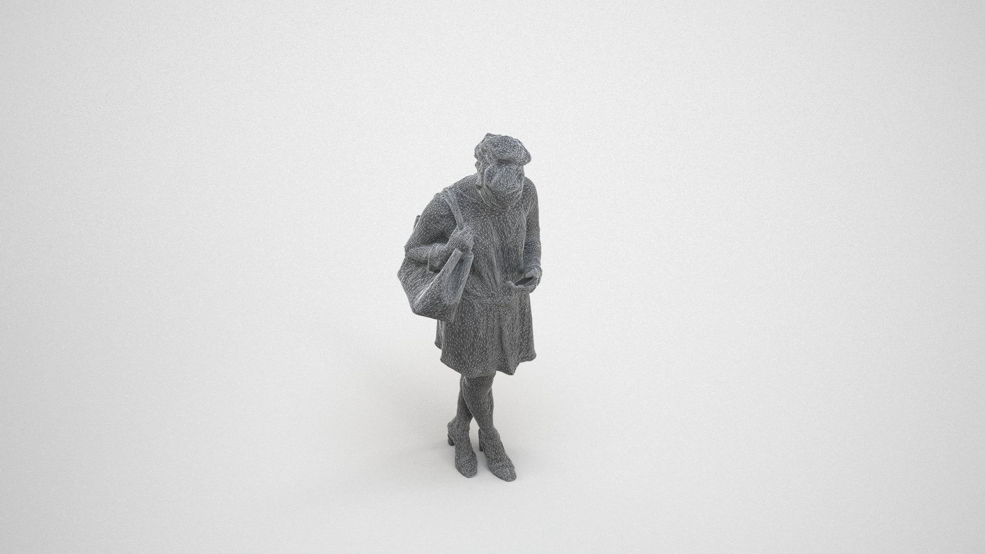 scanned 3D woman casual standing, photogrammetry people for Enscape and V-Ray, wireframe three-quarter view