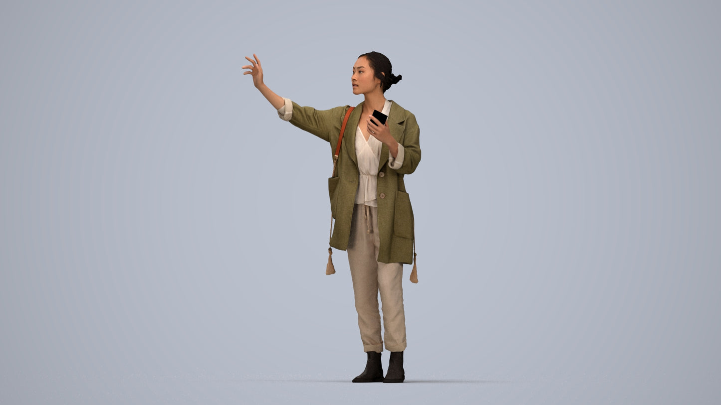 3D people model woman casual standing, scanned human for 3ds Max rendering, top-down view render