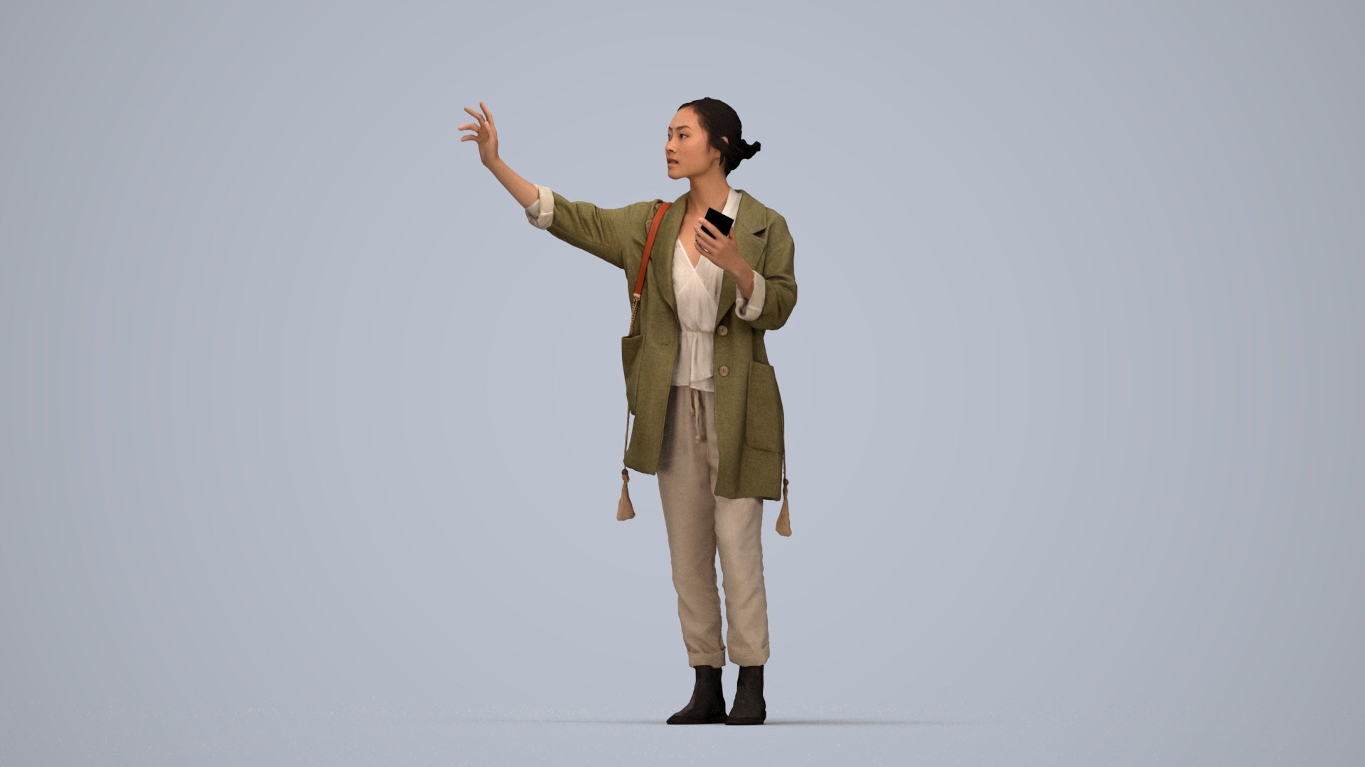 3D people model woman casual standing, scanned human for 3ds Max rendering, top-down view render