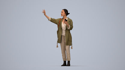 3D people model woman casual standing, scanned human for 3ds Max rendering, top-down view render