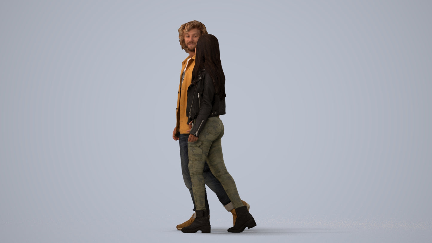 3D human model woman casual mix, photogrammetry scanned person for archviz, three-quarter view render