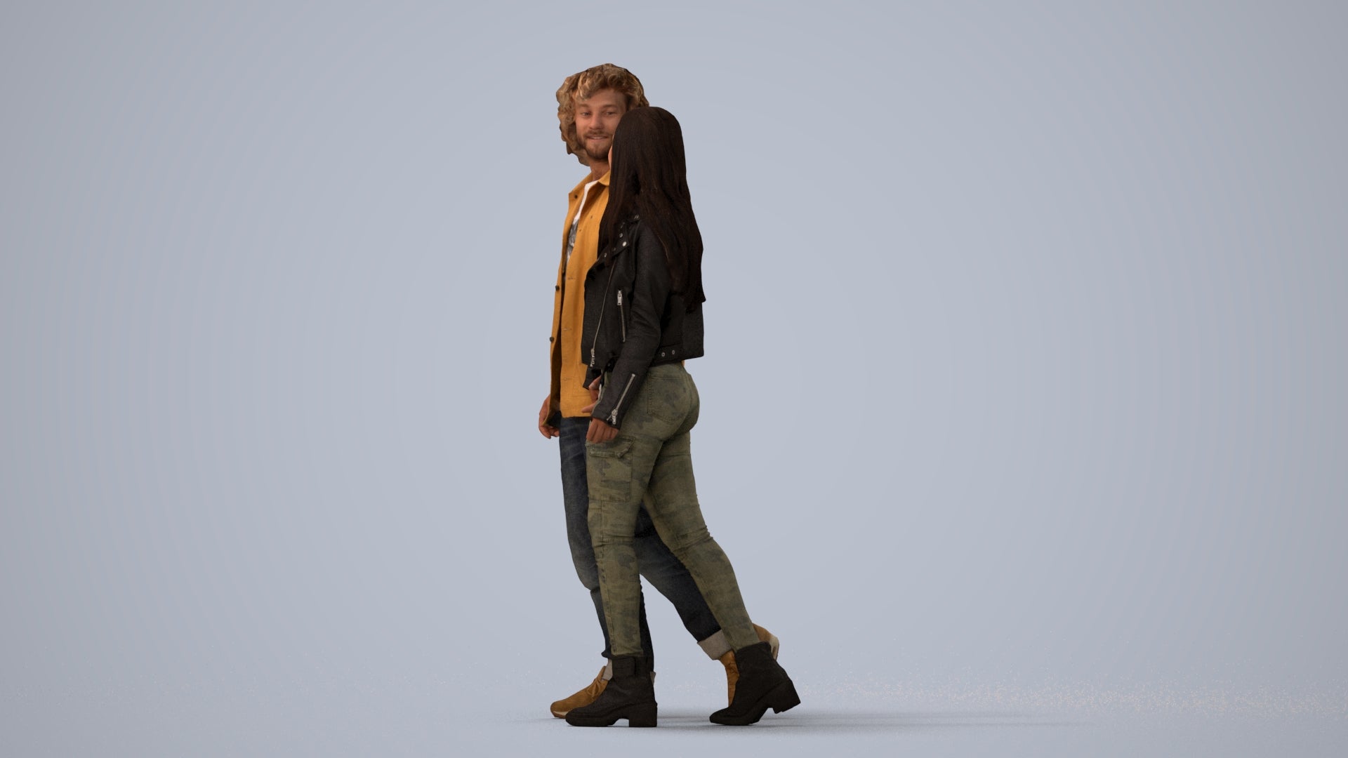 3D human model woman casual mix, photogrammetry scanned person for archviz, three-quarter view render