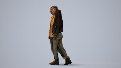 3D human model woman casual mix, photogrammetry scanned person for archviz, three-quarter view render
