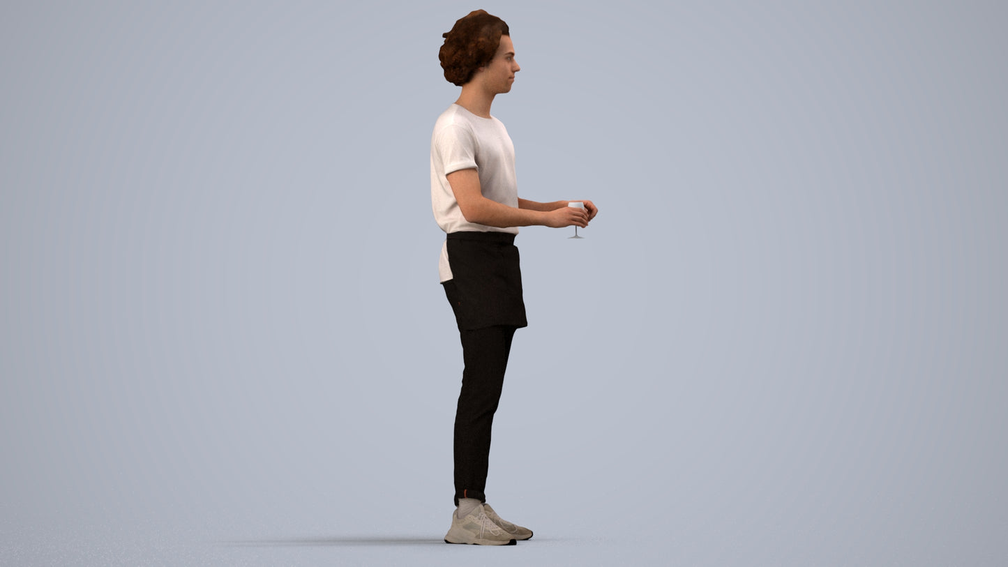 scanned 3D man hospitality, photogrammetry people for Enscape and V-Ray, side view render