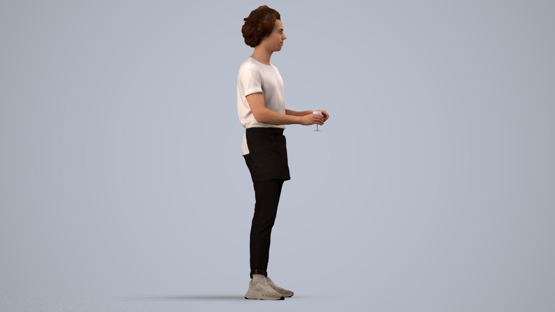 scanned 3D man hospitality, photogrammetry people for Enscape and V-Ray, side view render