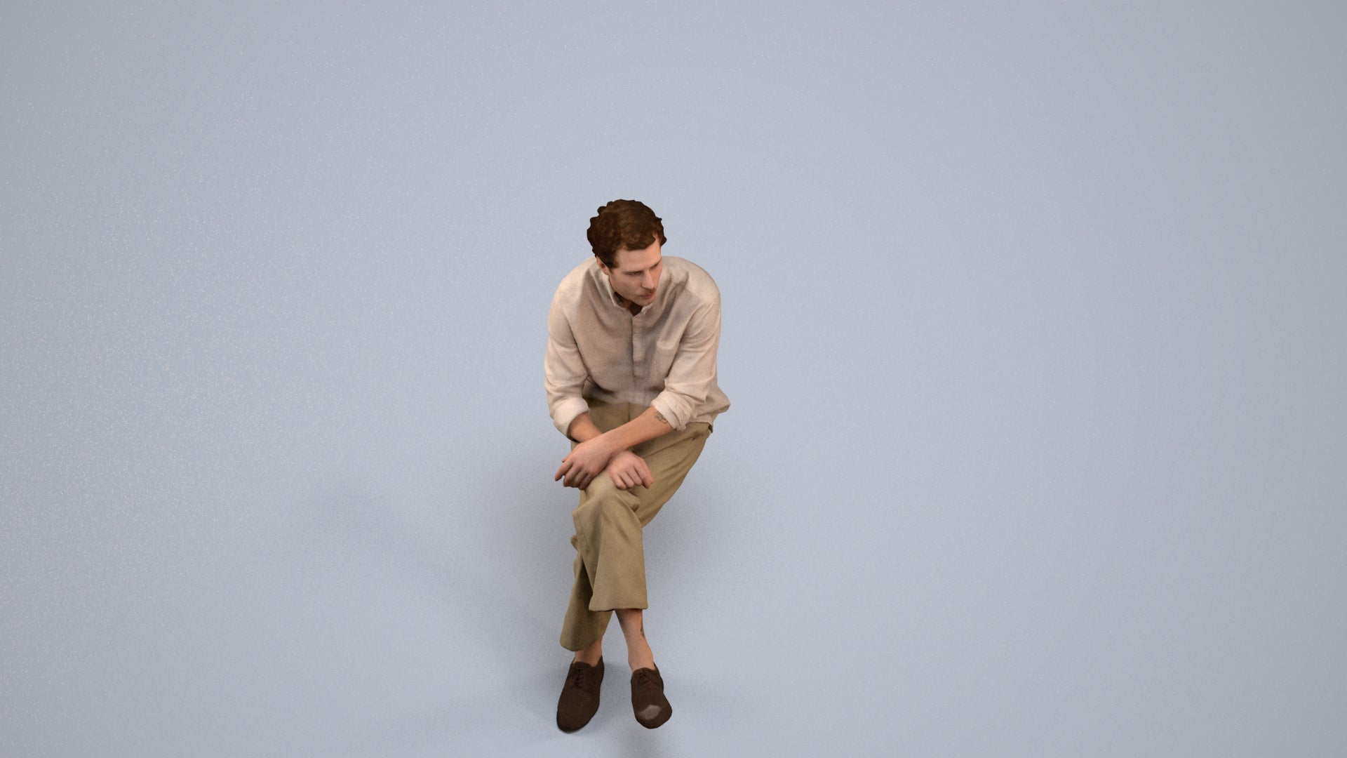 3D scanned man sitting casual, photorealistic archviz people for Enscape and SketchUp, back view render